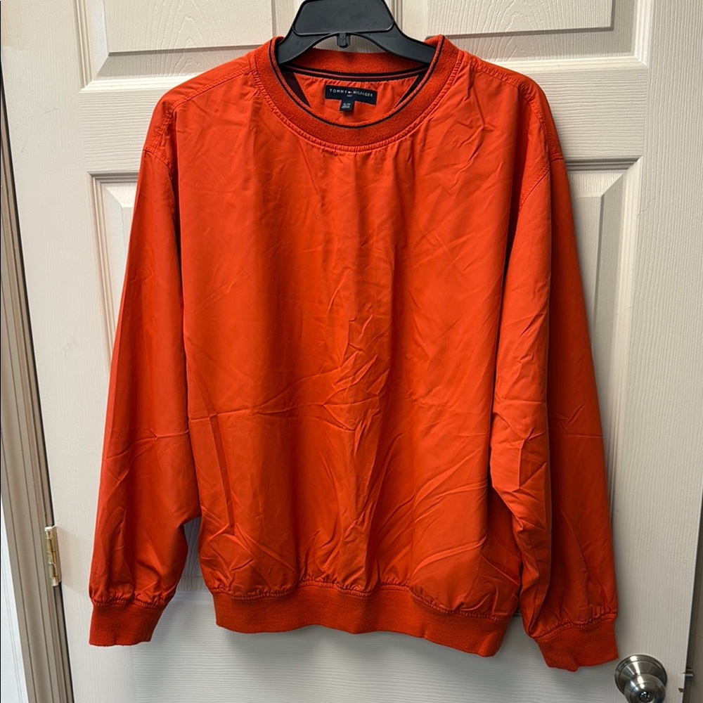 Tommy Hilfiger Orange Crewneck Sweater with Ribbed Accents